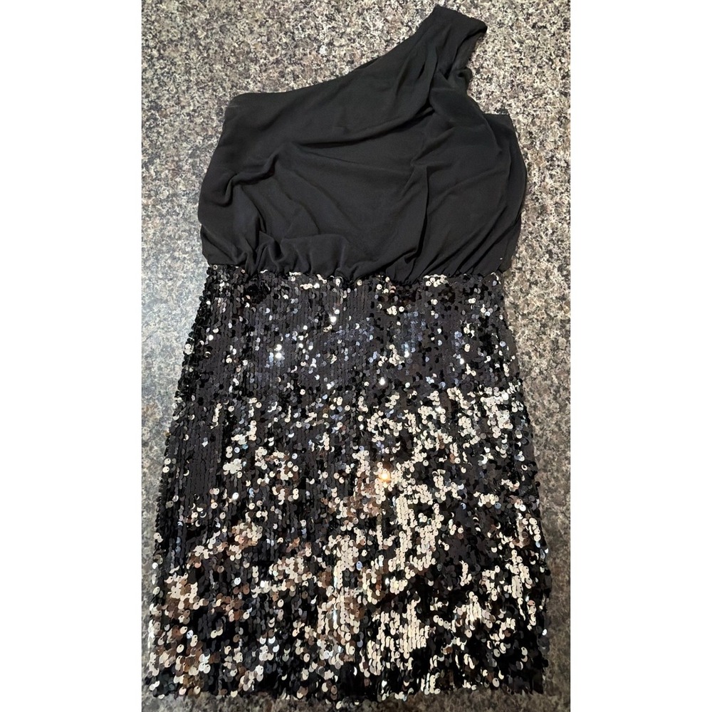 City Triangles Womens Black One Shoulder Sequin Mini Cocktail Party Dress Size M